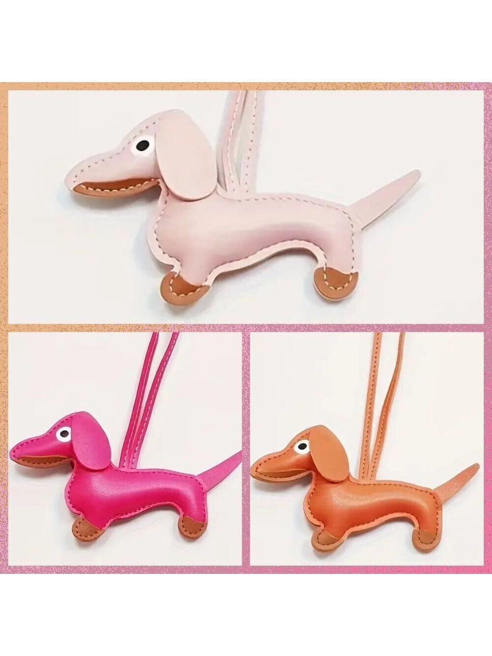 Puffy Large Dachshund Dog Purse and Bag Accessory or Keychain Pastel Pink